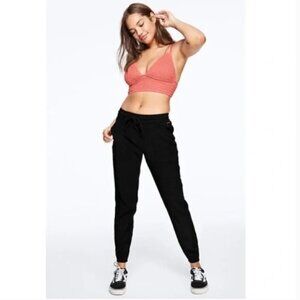 PINK Victoria's Secret Black Ribbed Sides Hem Jogger Sweatpants Size XL NWT